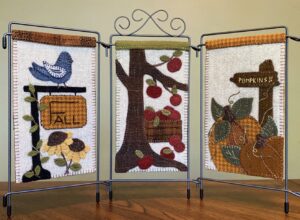 Autumn Spice Trio - Makes Three 4 1⁄4” x 7 1⁄2” Banners | KLDesignsOnline.com | KL Designs by Karen Yaffe | Hand Designed Wool Appliqué Patterns by Karen Yaffe