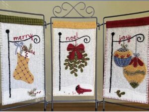 Merry & Bright Trio - Makes Three 4 1⁄4” x 7 1⁄2” Banners | KLDesignsOnline.com | KL Designs by Karen Yaffe | Hand Designed Wool Appliqué Patterns by Karen Yaffe