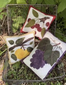 Fruit Bowl Fillers - Finished Sizes: (2) 4 1⁄2” x 4 1⁄2”, (1) 4” x 6 1⁄2” | KLDesignsOnline.com | KL Designs by Karen Yaffe | Hand Designed Wool Appliqué Patterns by Karen Yaffe