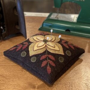 Indian Summer Pincushion - Finished Size: 6” x 6” | KLDesignsOnline.com | KL Designs by Karen Yaffe | Hand Designed Wool Appliqué Patterns by Karen Yaffe