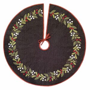 Merry Mistletoe Tree Skirt - Finished Size: 40” round | KLDesignsOnline.com | KL Designs by Karen Yaffe | Hand Designed Wool Appliqué Patterns by Karen Yaffe