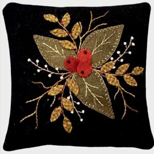 Winterberry Pincushion - Finished Size: 6” x 6” | KLDesignsOnline.com | KL Designs by Karen Yaffe | Hand Designed Wool Appliqué Patterns by Karen Yaffe