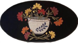Bowl of Blooms Wool Mat - Finished Size: 12” x 22” | KLDesignsOnline.com | KL Designs by Karen Yaffe | Hand Designed Wool Appliqué Patterns by Karen Yaffe