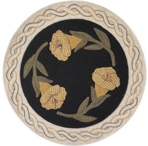 Trumpets of Gold Mat - Finished Size: 12” x 12” | KLDesignsOnline.com | KL Designs by Karen Yaffe | Hand Designed Wool Appliqué Patterns by Karen Yaffe