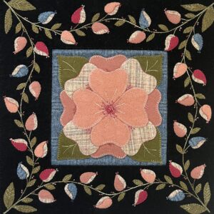 Cabbage Rose Wool Mat - Finished Size: 17” x 17” | KLDesignsOnline.com | KL Designs by Karen Yaffe | Hand Designed Wool Appliqué Patterns by Karen Yaffe