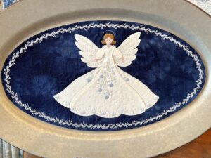 Sapphire Angel Wool Mat - Finished Size: 12” x 22” | KLDesignsOnline.com | KL Designs by Karen Yaffe | Hand Designed Wool Appliqué Patterns by Karen Yaffe