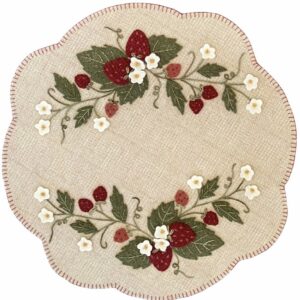 Strawberry Patch - Finished Size: 13” x 13” | KLDesignsOnline.com | KL Designs by Karen Yaffe | Hand Designed Wool Appliqué Patterns by Karen Yaffe