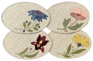 Secret Garden - Makes Four 10 1⁄2” x 7” Mats | KLDesignsOnline.com | KL Designs by Karen Yaffe | Hand Designed Wool Appliqué Patterns by Karen Yaffe