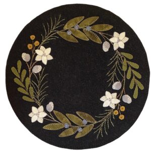 Edelweiss & Laurel Mat - Finished Size: 12” x 12” | KLDesignsOnline.com | KL Designs by Karen Yaffe | Hand Designed Wool Appliqué Patterns by Karen Yaffe