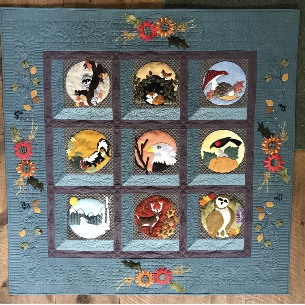 Collaboration with The Wild and Wonderful “Under the Harvest Moon” Ladies - Finished Wall Hanging Measures 55”x 55” | KLDesignsOnline.com | Wool Applique Patterns by Karen Yaffe at KL Designs