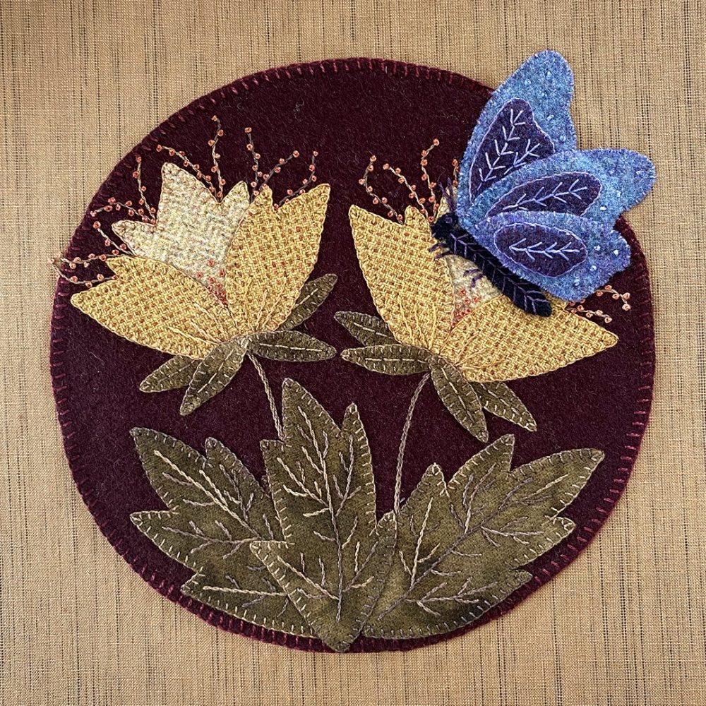 Collaboration 1 with Wild and Wonderful Ladies Group - KL Designs Butterfly Block Measures 9" x 9" | KLDesignsOnline.com | Wool Applique Patterns by Karen Yaffe at KL Designs
